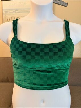 Colsie Emerald Green Velvet Checkerboard Cropped Tank